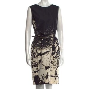 Oscar de la Renta black & cream belted silk sheath dress - size Large (L)